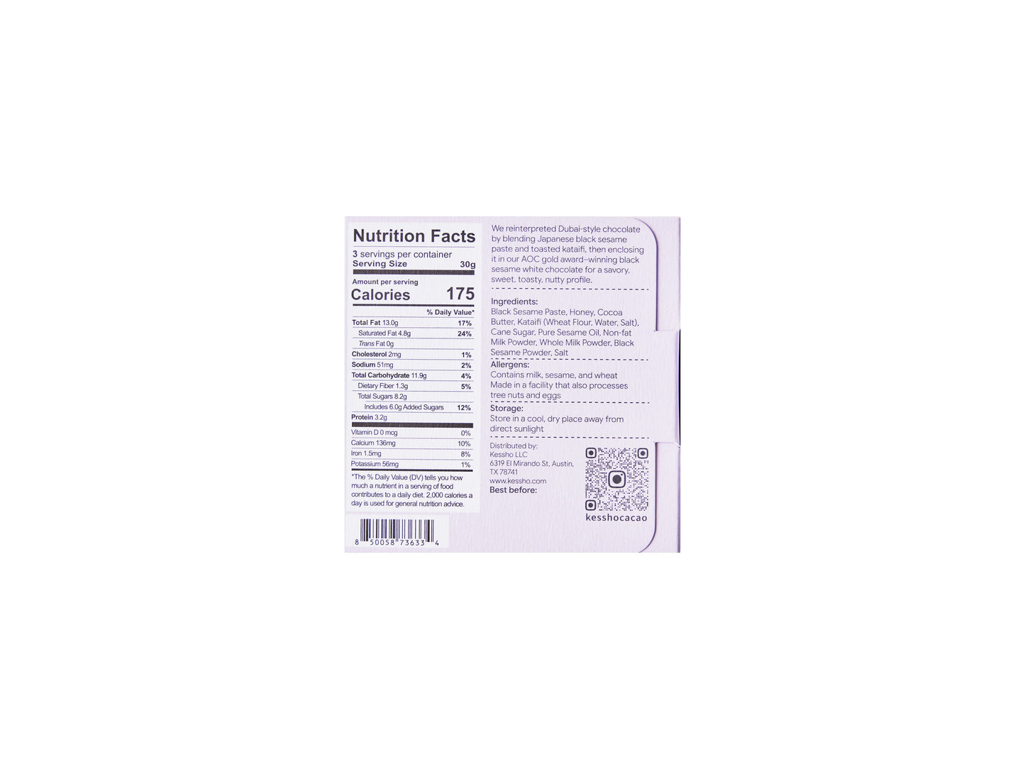 Dubai-Style Black Sesame White Chocolate Bar