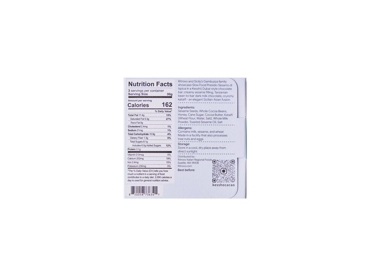 Dubai-Style Ispica Sesame 58% Milk Chocolate Bar