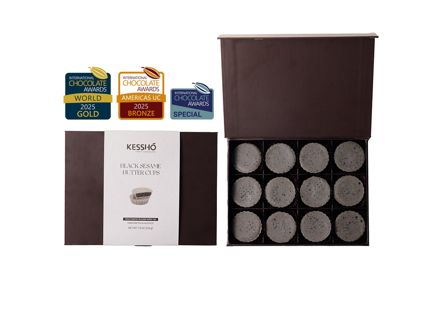 Black Sesame Chocolate Butter Cups – 12-Piece Gift Box