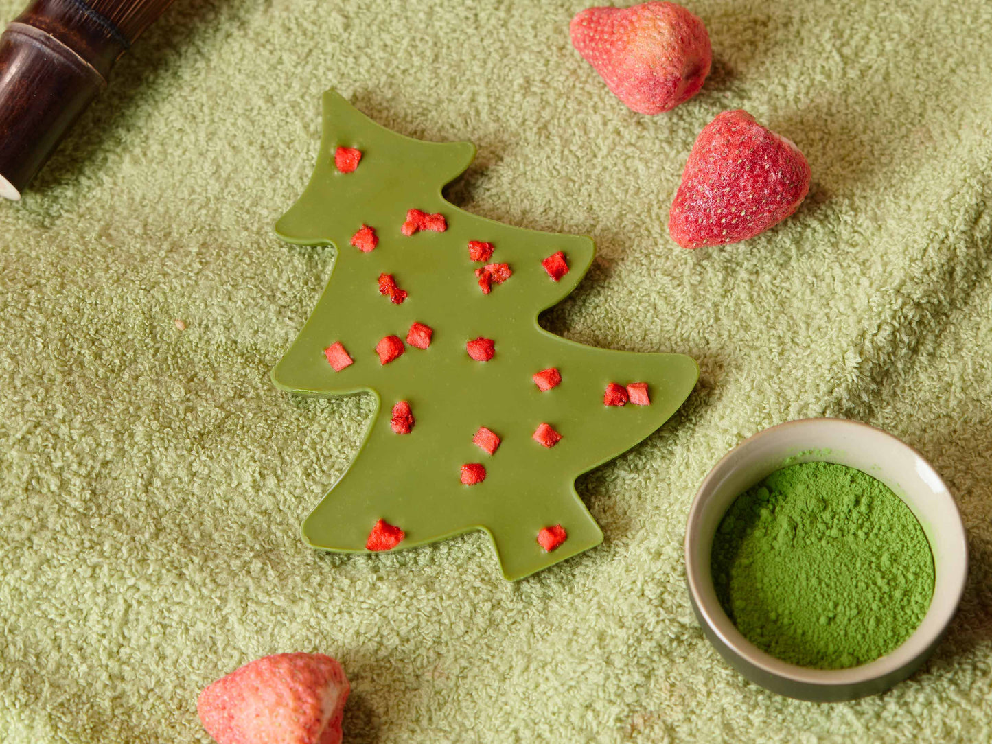 Strawberry Ceremonial Matcha White Chocolate Christmas Tree — Holiday Chocolate Gift