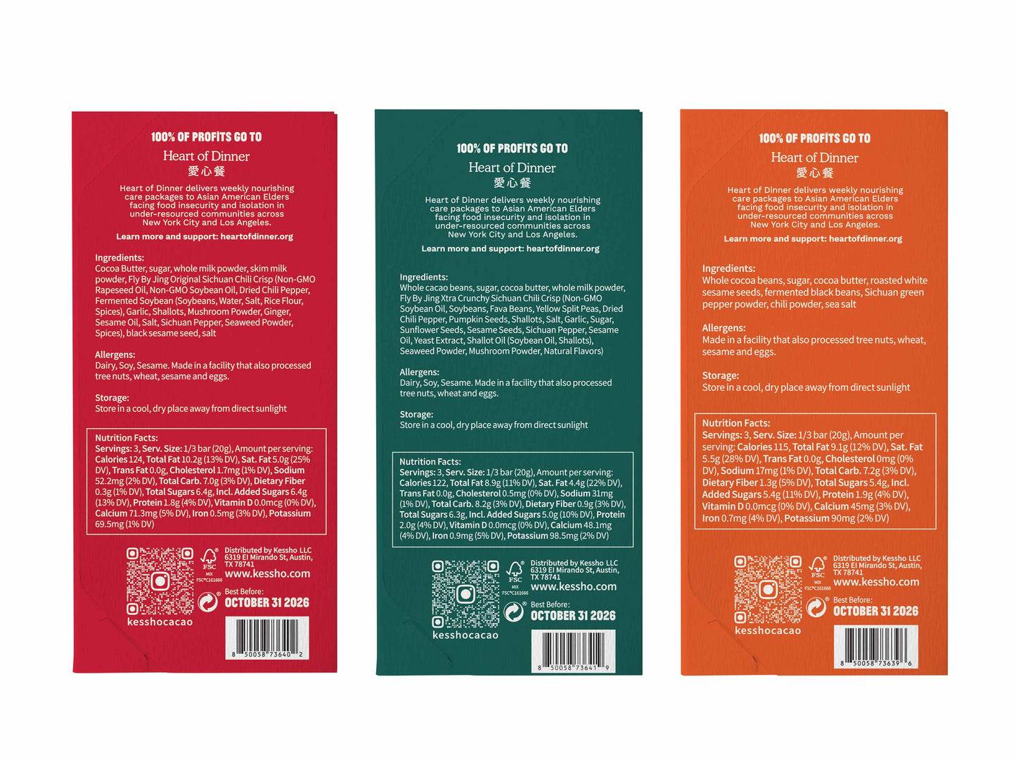 KESSHŌ x Fly By Jing Spicy Sichuan Chocolate Bar Trio (3-Pack)