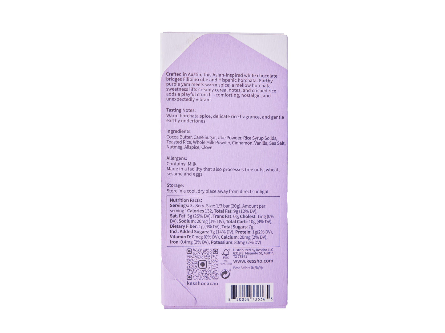 Ube Horchata White Chocolate Bar